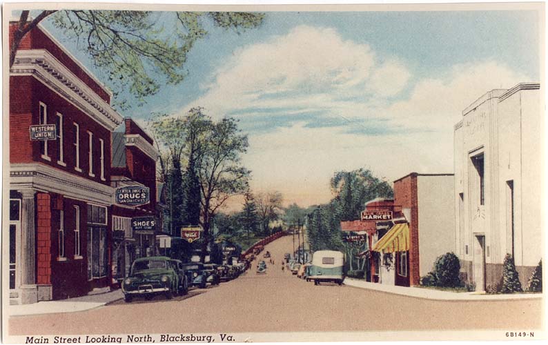 Main Street Blacksburg in the 1940s.